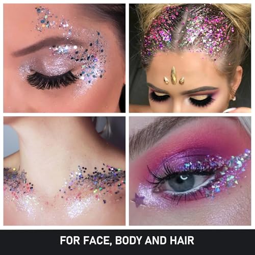 MiraWish 6 Colors Glow Body Glitter Gel, Glow in The Dark Hair Face Glitter Gel, Rave Accessories for Festivals Carnival U...