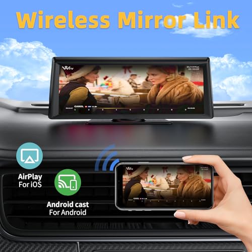 8.1" HD Wireless Carplay Screen for Car with 2K Dash Cam 1080P Backup Cam Carplay Screen Portable Car Stereo Touchscreen w...