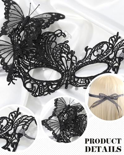 Zinniday Lace Masquerade Mask for Women - Glitter Butterfly Eyemask Elf Fairy Masks for Couples Halloween Renaissance