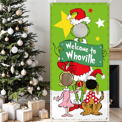 Funny Christmas Backdrop Party Supplies, 6x3 FT Funny Christmas Photo Backdrop, Cartoon Face in Hole Photography Backgroun...