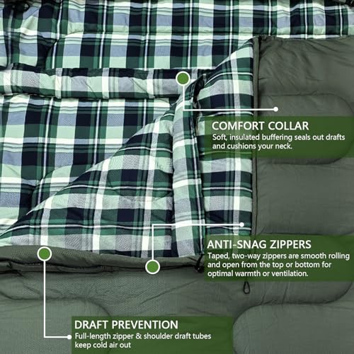 WKFAMOUT 0 Degree Double Sleeping Bag for Adults Queen Size 2 Person Sleeping Bag for Cold Weather with Compression Sack f...