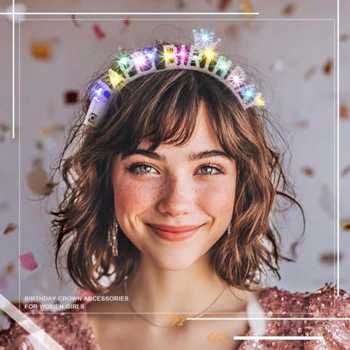 Aceorna Light Up Birthday Crowns Led Glowing Rhinestones Headbands Glitter Happy Birthday Hair Accessories for Women