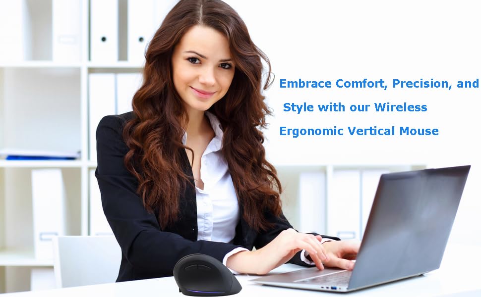 Wireless Mouse Ergonomic Vertical Mouse for Large Hands Rechargeable Big Quiet Silent Ergo Blue LED Light 3600DPI Carpal T...