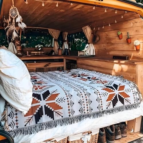 Boho Throw Blankets Knit Bed Blankets with Tassel Aztec Western Throws Cover Farmhouse Decor for All Season Sofa Couch Cha...