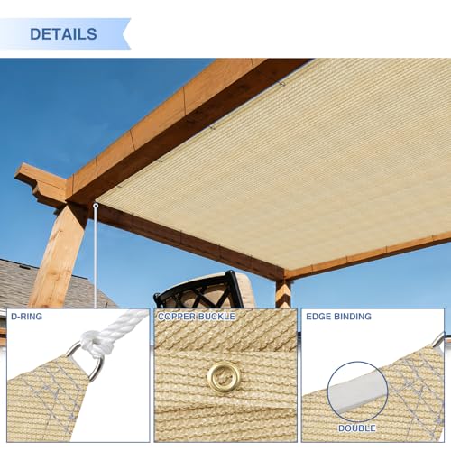 E&K Sunrise 10' x 34' Sun Shade Sail Straight Edge Rectangle Canopy Shade Cover with D-Ring Grommets UV Block for Outdoor ...