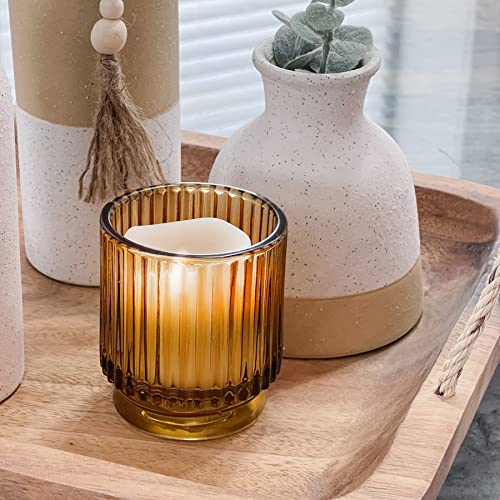 Kate Aspen Vintage Glass Tealight & Amber Votive Candle Holders (Set of 6) – Rustic Fluted Candle Holder Set, Boho Home De...