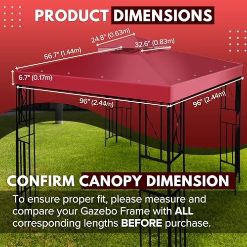 Flexzion Gazebo Cover Replacement Canopy Top 8x8 Ft (2.4m x 2.4m) - Double Tier Top Canopy Cover Replacement with UV30+, D...