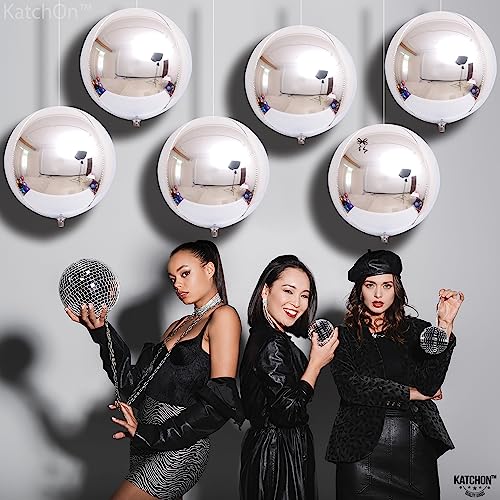 KatchOn, Large Metallic Silver Balloons - Pack of 6 | 4D Round Silver Foil Balloon for Birthday Decorations | Shiny Foil B...