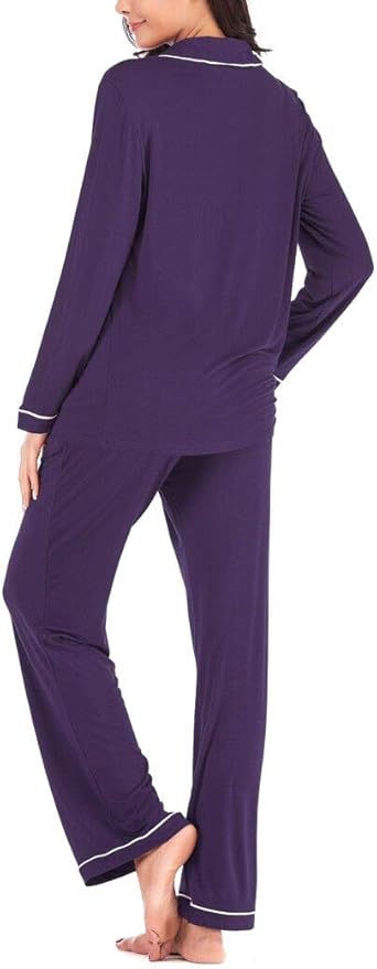 Aamikast Women's Pajama Sets Long Sleeve Button Down Sleepwear Nightwear Soft Pjs Lounge Sets