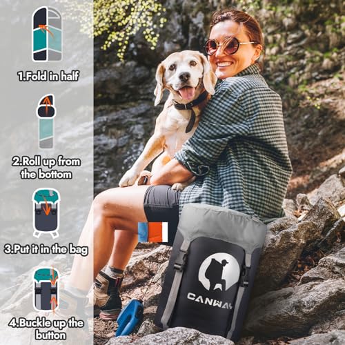 CANWAY Flannel Sleeping Bag for Adults Kids Girls Boys Camping Backpacking Sleeping Bag for Cold & Warm Weather with Compr...