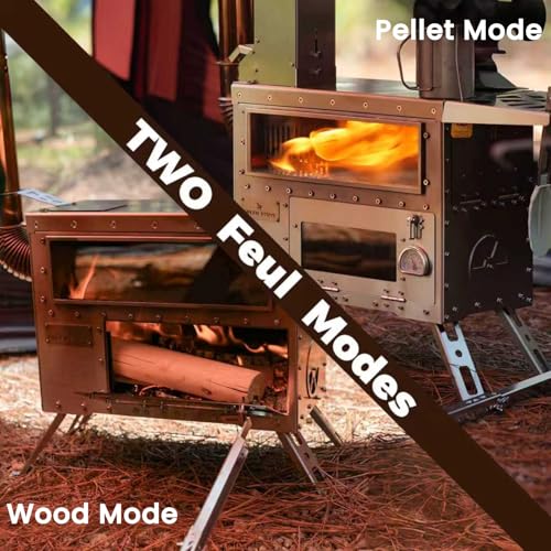 GREEN STOVE Pellet Stove with Oven, Portable Wood Burning Stove for Outdoor, Cooking, Hiking,Hot Tent Stove with Stainless...