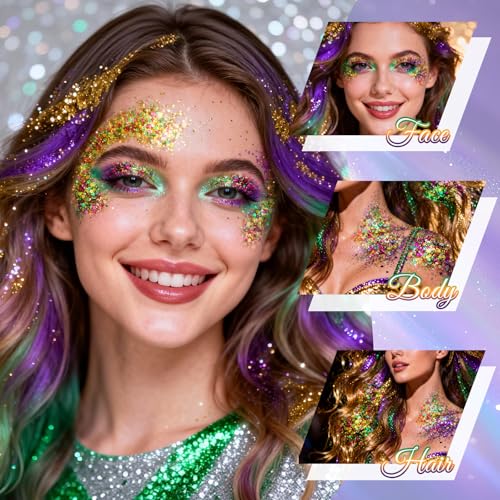 LYNEMOGA Golden Green Face Body Glitter Stick, Carnival Hair Glitter Stick for Women, Shiny and Long-wear Sequins Glitter ...