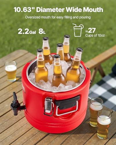 VEVOR Insulated Beverage Dispenser, 2.2 Gal/8L Thermal Hot and Cold Drink Server Dispenser with Spigot, Food-Grade Cooler ...