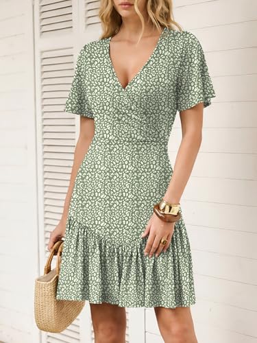 ANRABESS Womens Summer Mini Dresses 2026 Casual Floral Beach Vacation Sundress Wrap V Neck A-Line Boho Spring Short Dress