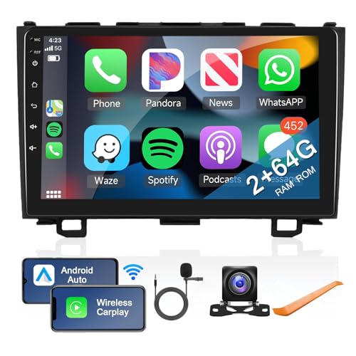 2+64G for Honda CRV 2007-2011 Android Car Stereo with Wireless Carplay/Android Auto, 9 Inch Touchscreen Bluetooth Car Radi...