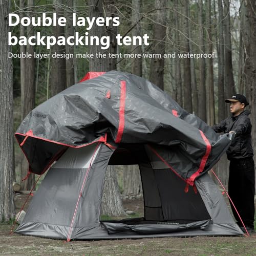 BISINNA Lightweight 3 Season Camping Tent for 2/2.5/3 Person, Waterproof UPF40+ Backpacking Tent with Double Layer Ventila...