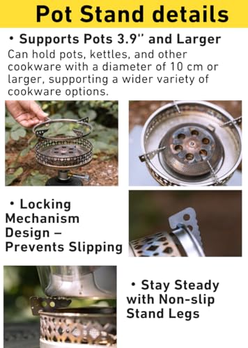 CAMPINGMOON Portable Propane Camping Canister Top Stove with Burner Grate Pot Stand PG-4/PG-4ST (Gas fuel not included)
