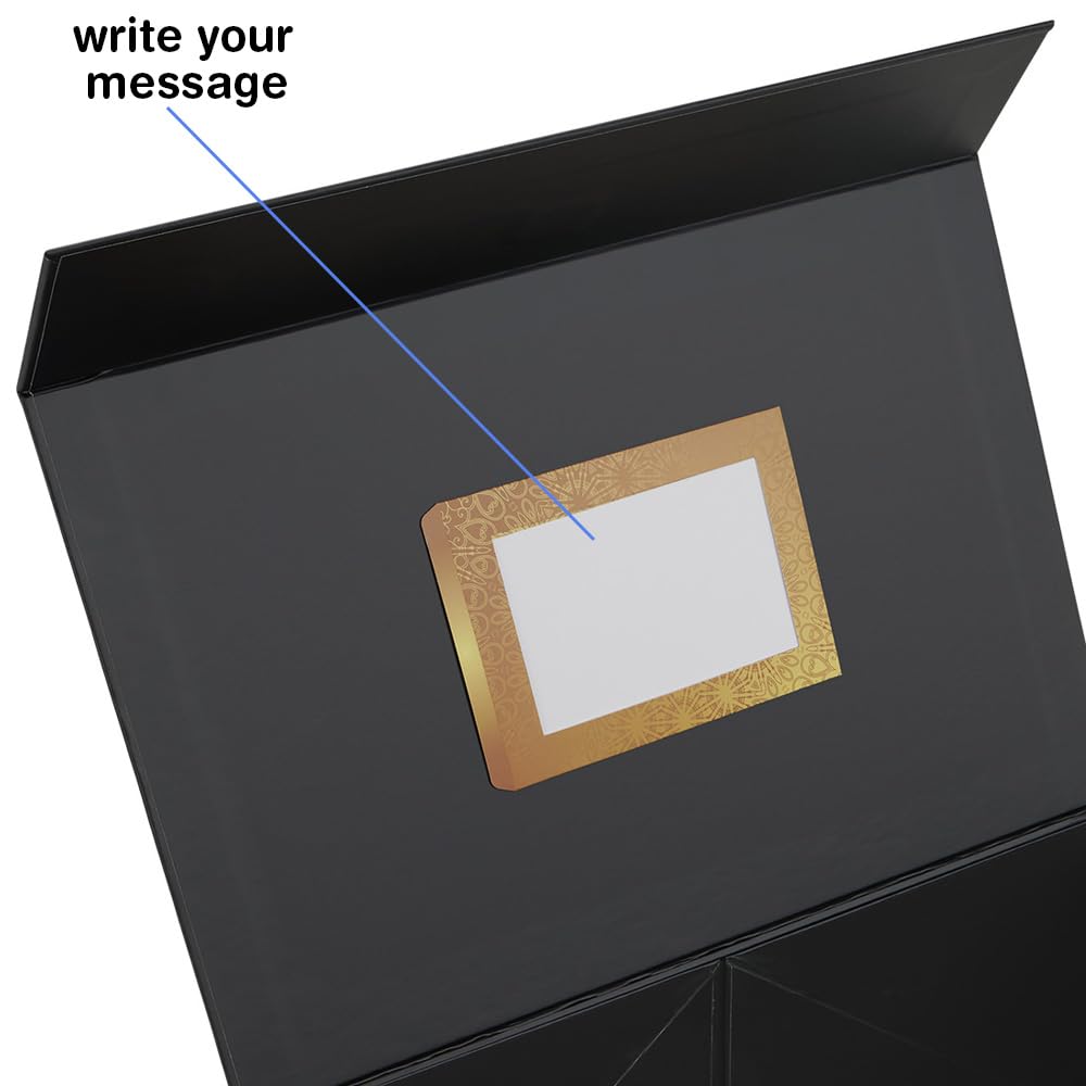 Luxury Black Personalized Gift Box XL (18x12x8"), Instant DIY Lettering Kit for Custom Names & Best Wishes message, Magnetic Lid, Ribbon
