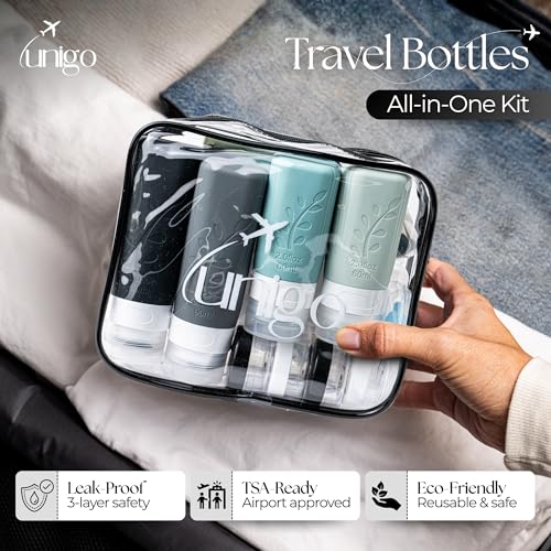 unigo 30pack Full Set TSA Approved Travel Bottles for toiletries, Travel Size Containers for Toiletries, Refillable Leakpr...