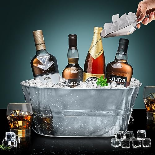 4 PCS 3 Gallon Galvanized Tub Champagne Bucket with Carry Beer Drink Storage Cooler Metal Beverage Ice Tub Galvanized Ice ...