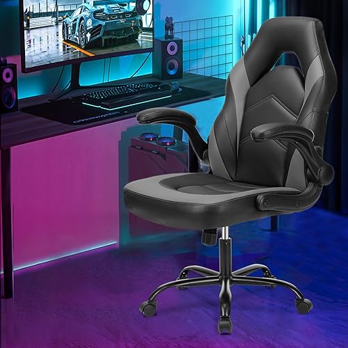 Sweetcrispy Computer Gaming Desk Chair - Ergonomic PU Leather with Comfy Lumbar Support, Height Adjustable Rolling Desk wi...