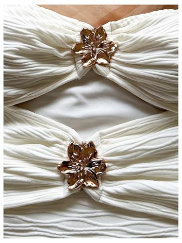 Milumia Women's Metal Flower Cut Out Tube Top Mini Dress Textured Sleeveless Bodycon Party Club Vacation Dresses