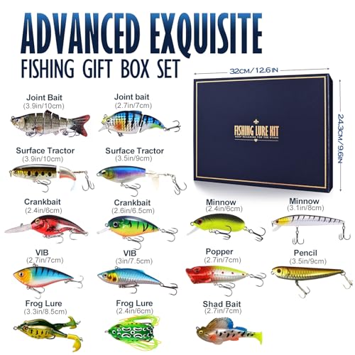 HALF CRESCEN Fishing Lures Kit for Diving Bass/Trout/Pike with Lifelike Action, Fishing Gear Set for 2025 Xmas