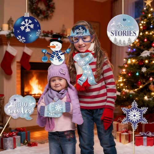 Winter Photo Booth Props - Set of 33 Winter Wonderland Party Decorations Christmas Photo Booth Props for Froze Party Holid...