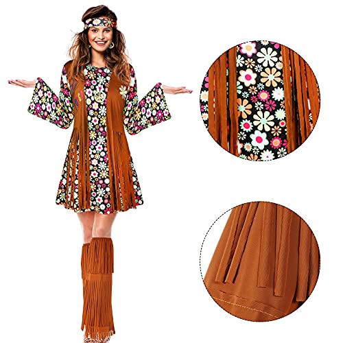 SATINIOR 70s 60s Hippie Costume Set 70s Outfits Accessories for Carnival Party Halloween Women Disco Dress