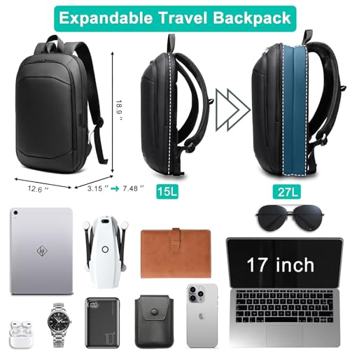Business Backpack for Men 17 Inch,Slim & Expandable Waterproof Travel Laptop Backpack with USB Charger Port,Anti-Theft Lig...