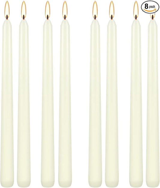 8 Pack Ivory Taper Candles 10 Inch Tall 3/4 Inch Thick Burn 8 Hours