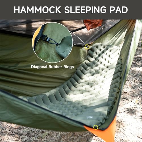 Camping Hammock Tent with Net and Rain Fly with Hammock Sleeping Pad, Ultralight Portable Double-Layer Hammock with Ridge ...