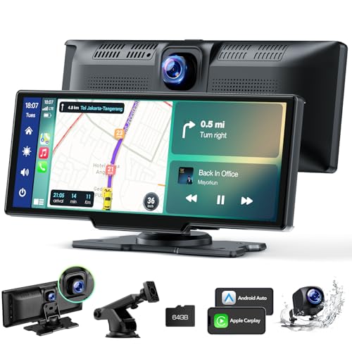 9.26 Inch Wireless Apple CarPlay and Android Auto Screen with Dash Cam 2.5K Front 1080P Rear Recording, Voice Control, GPS...