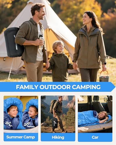 Sportneer Sleeping Bag for Adults & Kids, Cold Weather 3–4 Season Camping Sleeping Bags with 32–65℉ or 50–80℉ Temperature ...
