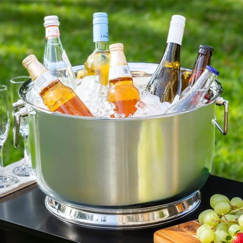 Sol Living Insulated Beverage Tub Large Ice Bucket with Handles Double Wall Stainless Steel Ice Bucket and Cooler for Win...