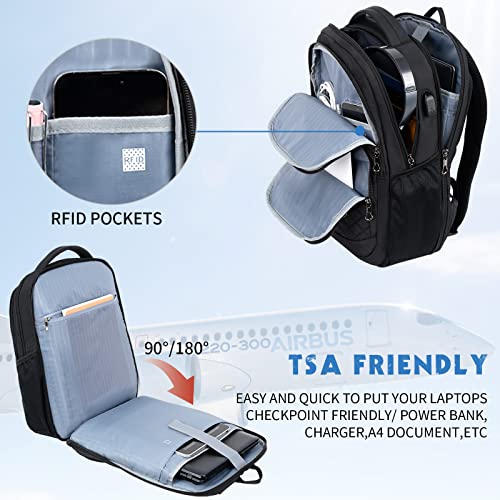 KROSER Travel Laptop Backpack 17 Inch Large Computer Backpack Water-Repellent Daypack with USB Charging Port RFID Pockets ...