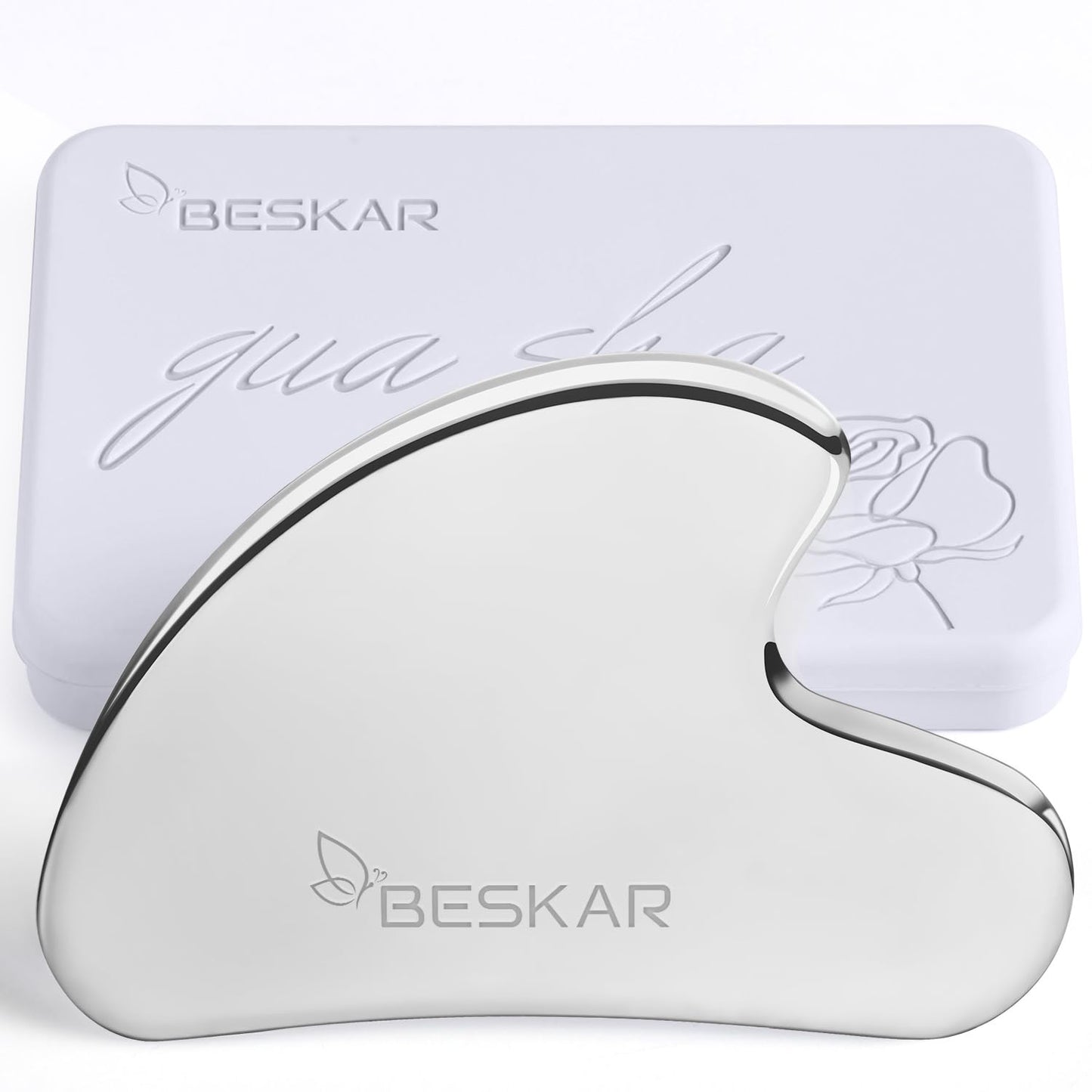 BESKAR Gua Sha Facial Tools, Stainless Steel Guasha Massage Sticks for Jawline Sculpting, Tighten Face Skin and Reduce Wrinkles,