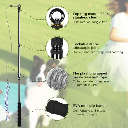 Msnaile Carbon Fiber Flirt Pole for Dogs, 0.23 Pounds Lightweight Dog Flirt Pole for Large Medium Small Dogs, Telescopic F...