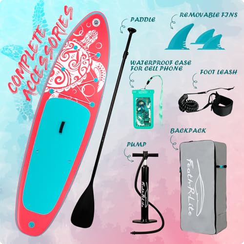 FEATH-R-LITE Inflatable Ultra-Light 10'×30''/10'6''×33'' Stand Up Paddle Board for All Skill Levels with Premium SUP Paddl...