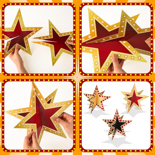 Weekgrat 18 Pcs Large Star Centerpieces for Movie Night Party Decorations 12inch 3D Movie Party Supplies Star Decorations ...