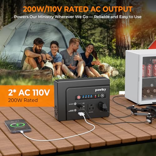 Powkey Portable Power Station 200W, 146Wh Portable Solar Generator Battery Pack with 2 Pure Sine Wave AC Outlets/4 USB A/1...