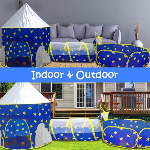 PigPigPen 3pc Kids Play Tent for Boys with Ball Pit, Crawl Tunnel, Princess Tents for Toddlers, Baby Space World Playhouse...