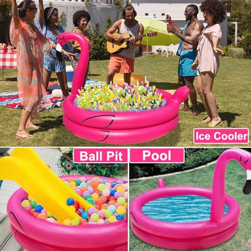 TURNMEON 130+ Cans Super Large Capacity Inflatable Flamingo Drink Cooler with Bottom Quick-Drain, Luau Hawaiian Tropical B...