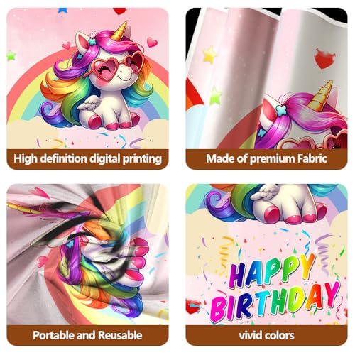 Unicorn Birthday Backdrop Decorations for Girls Party 7x5ft Pastel Rainbow Glitter Stars Dotsphotography Background Happy ...