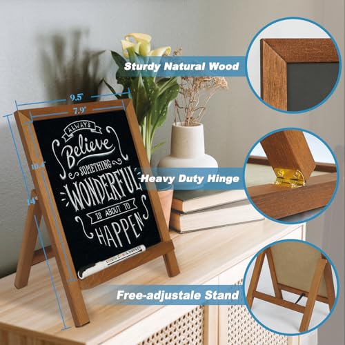4 THOUGHT Small Tabletop Chalkboard Signs 9.5" x 14" Magnetic Mini Chalk Board with Stand Wooden Frame Easel Countertop Me...