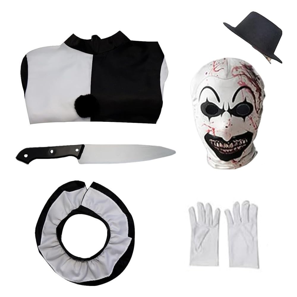 Generic Art the Clown Costume Clown Jumpsuit Men Women Outfit Black White Bodysuit Full Set Halloween Costume With Mask, Large
