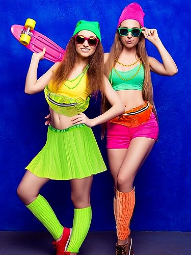 Shinymoon 54 Pcs 80s Accessories for Women Neon Tutu Skirts Light Shutter Glasses Holographic Fanny Pack Lace Headband Ear...
