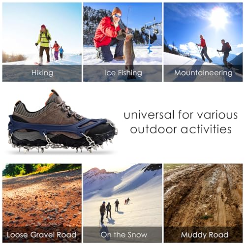 Crampons Ice Cleats Traction Snow Grips for Boots Shoes Women Men Anti Slip 19 Stainless Steel Spikes Safe Protect for Hik...