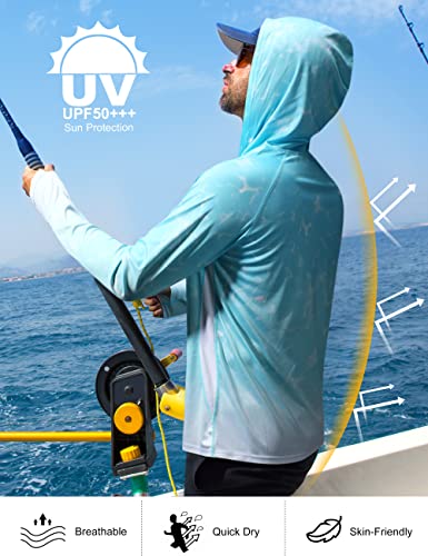 Roadbox Men's Performance Fishing Hoodie, UPF 50+ UV Sun Protection Rash Guard, Outdoor Long Sleeve Water Hiking Swim Shirts