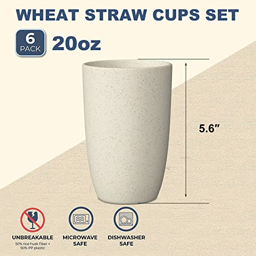 Wrova Wheat Straw Cups 6 PCS Good Alternative to Plastic Reusable Cups 20 oz Unbreakable Drinking Cup Reusable Dishwasher ...